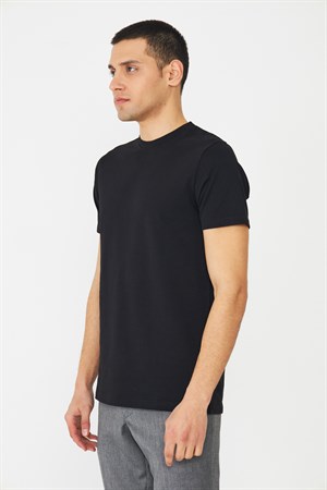 Siyah Basic Bisiklet Yaka Erkek T-Shirt