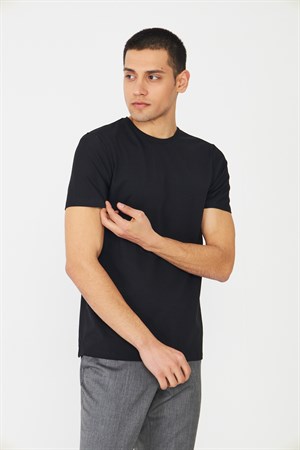 Siyah Basic Bisiklet Yaka Erkek T-Shirt