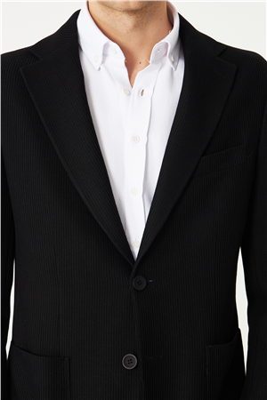 Siyah Fitilli Modern Kesim Düğmeli Blazer Ceket