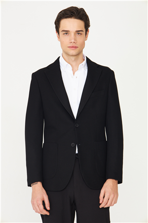 Siyah Fitilli Modern Kesim Düğmeli Blazer Ceket