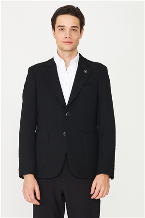Siyah Hafif Desenli Blazer Ceket