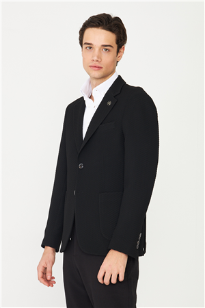 Siyah Hafif Desenli Blazer Ceket