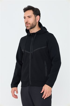 Siyah Cepli Kapüşonlu Fermuarlı Erkek Sweatshirt