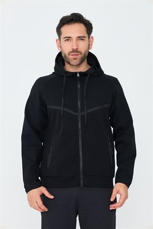 White StoneSiyah Cepli Kapüşonlu Fermuarlı Erkek Sweatshirt