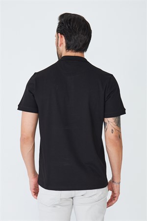 Siyah Çift Düğmeli Klasik Polo Yaka Tişört