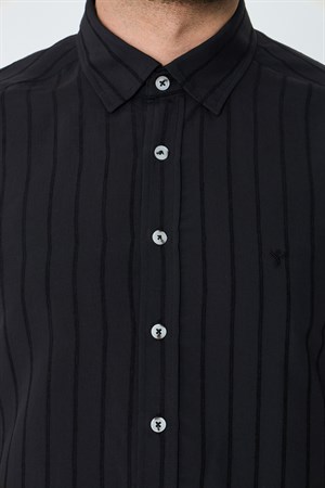 Siyah Çizgili Dynamic Fit Erkek Uzun Kollu Gömlek