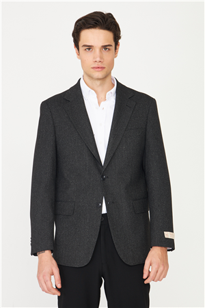 Siyah Balıksırtı Desenli Blazer Ceket