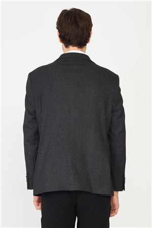 Siyah Balıksırtı Desenli Blazer Ceket