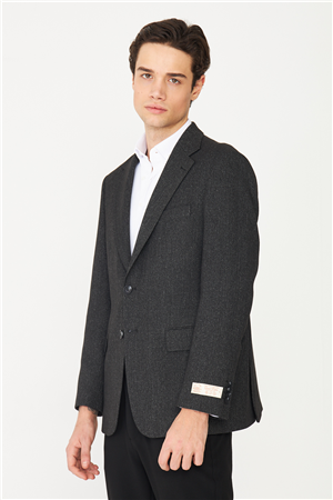 Siyah Balıksırtı Desenli Blazer Ceket