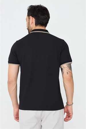 Siyah Erkek Fermuarlı Polo Yaka Tişört