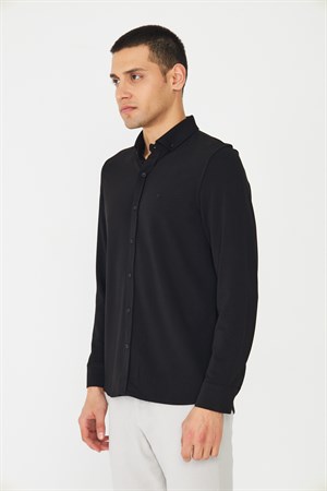Siyah Erkek Gömlek Uzun Kollu Şık Gömlek