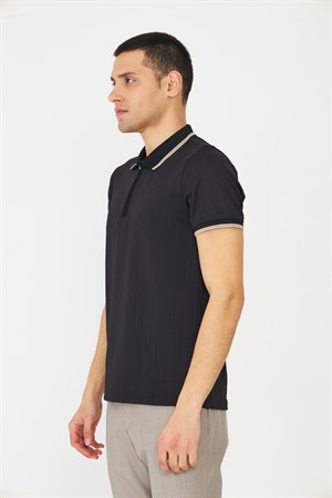 Siyah Fermuarlı Polo Yaka Erkek T-Shirt