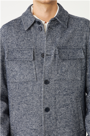 Lacivert Yün Görünümlü Balıksırtı Gömlek Ceket