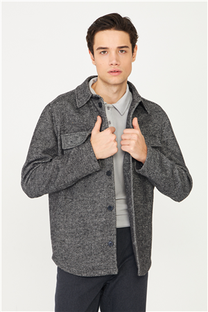Siyah Yün Görünümlü Balıksırtı Gömlek Ceket