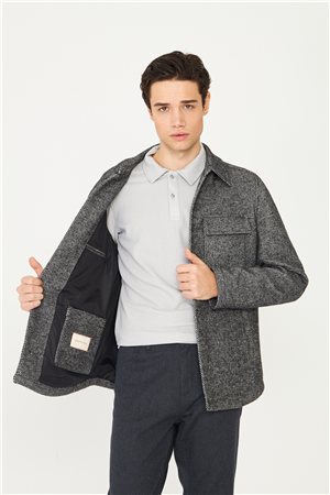 Siyah Yün Görünümlü Balıksırtı Gömlek Ceket