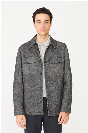 Siyah Yün Görünümlü Balıksırtı Gömlek Ceket