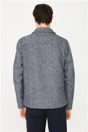 Lacivert Yün Görünümlü Balıksırtı Gömlek Ceket