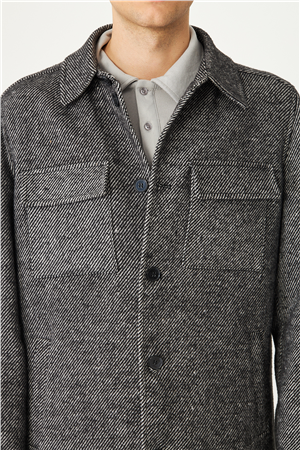 Siyah Yün Görünümlü Balıksırtı Gömlek Ceket
