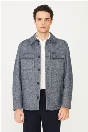 Lacivert Yün Görünümlü Balıksırtı Gömlek Ceket