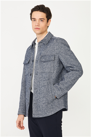 Lacivert Yün Görünümlü Balıksırtı Gömlek Ceket