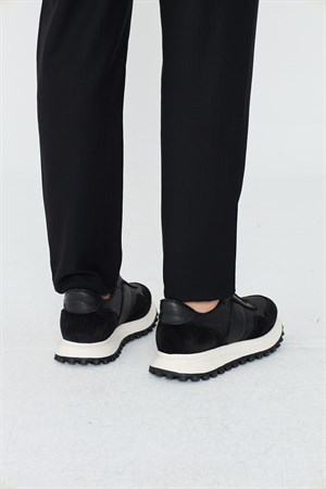 Siyah Hakiki Deri Bağcıklı Yüksek Tabanlı Erkek Sneaker