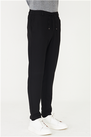 Siyah Modern Kesim Bağcıklı Smart Casual Jogger Pantolon