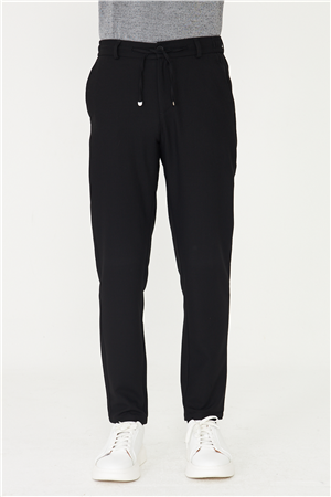Siyah Modern Kesim Bağcıklı Smart Casual Jogger Pantolon