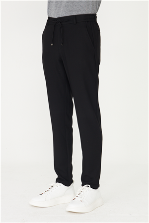 Siyah Modern Kesim Bağcıklı Smart Casual Jogger Pantolon