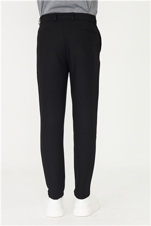 Siyah Modern Kesim Bağcıklı Smart Casual Jogger Pantolon