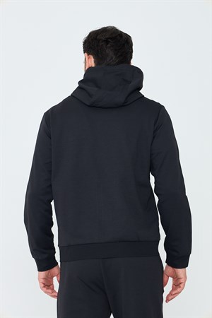 Siyah Kapüşonlu Fermuarlı Erkek Sweatshirt