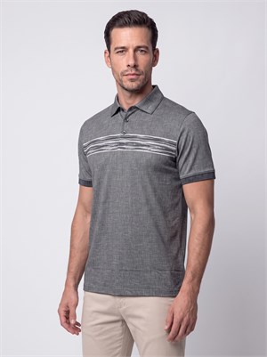 Siyah Mikro Desenli Regular Fit Erkek Polo Yaka Tişört