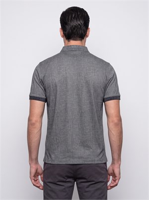 Siyah Mikro Desenli Regular Fit Erkek Polo Yaka Tişört