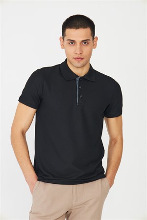 Siyah Modern Kesim Polo Yaka Erkek T-Shirt