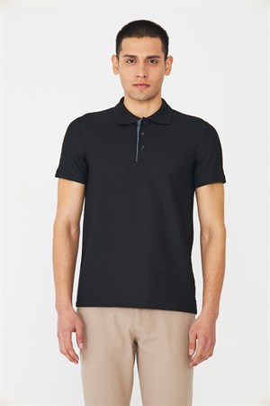 Siyah Modern Kesim Polo Yaka Erkek T-Shirt