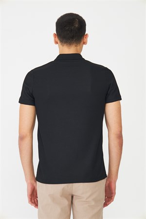 Siyah Modern Kesim Polo Yaka Erkek T-Shirt
