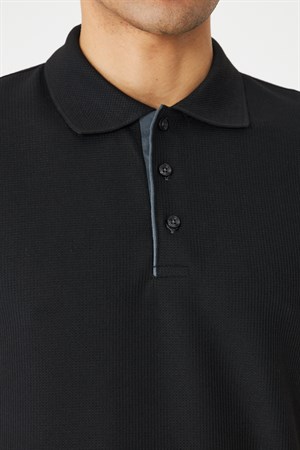 Siyah Modern Kesim Polo Yaka Erkek T-Shirt