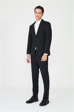 Siyah Modern Slim Fit Dokulu Kumaş Klasik Yaka Takım Elbise
