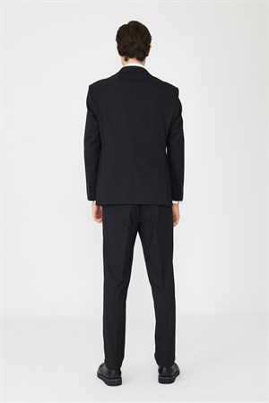 Siyah Modern Slim Fit Dokulu Kumaş Klasik Yaka Takım Elbise