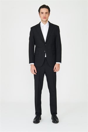 Siyah Modern Slim Fit Dokulu Kumaş Klasik Yaka Takım Elbise
