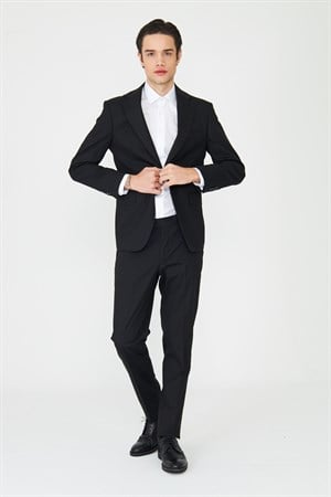 Siyah Modern Slim Fit Dokulu Kumaş Klasik Yaka Takım Elbise