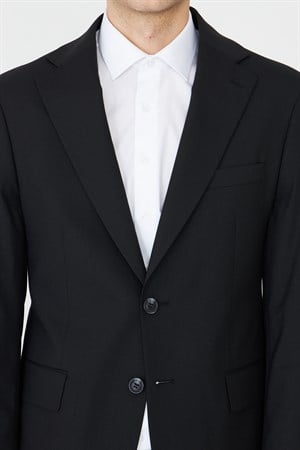 Siyah Modern Slim Fit Dokulu Kumaş Klasik Yaka Takım Elbise