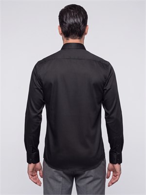 Siyah Non-Iron Pamuklu Dynamic Fit Erkek Uzun Kollu Gömlek