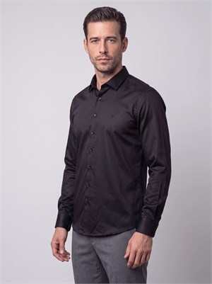 Siyah Non-Iron Pamuklu Dynamic Fit Erkek Uzun Kollu Gömlek