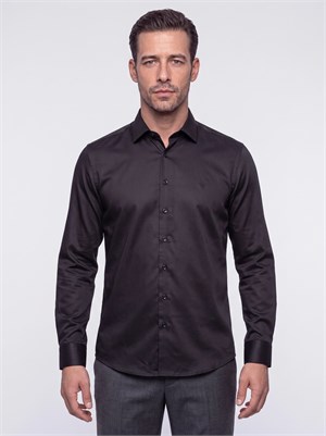 Siyah Non-Iron Pamuklu Dynamic Fit Erkek Uzun Kollu Gömlek