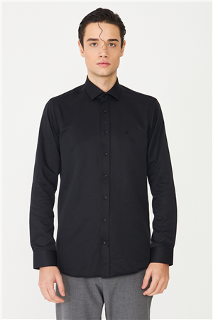 Siyah Normal Fit Rahat Kesim Dört Mevsim Uzun Kollu Gömlek