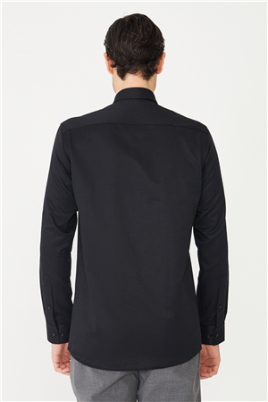 Siyah Normal Fit Rahat Kesim Dört Mevsim Uzun Kollu Gömlek