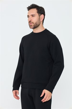 Siyah Pamuklu Erkek Basic Sweatshirt