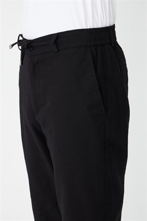 Siyah Rahat Kalıp Bağcıklı Jogger Pantolon