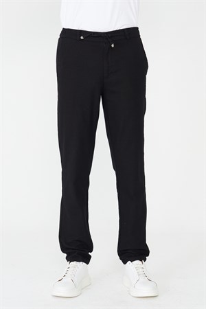 Siyah Rahat Kalıp Bağcıklı Jogger Pantolon