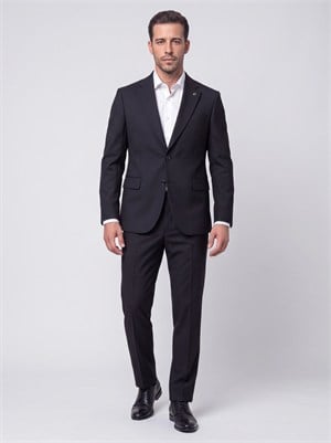 Siyah Regular Fit 4 Drop Mikro Desenli Mono Yaka Erkek Takım Elbise